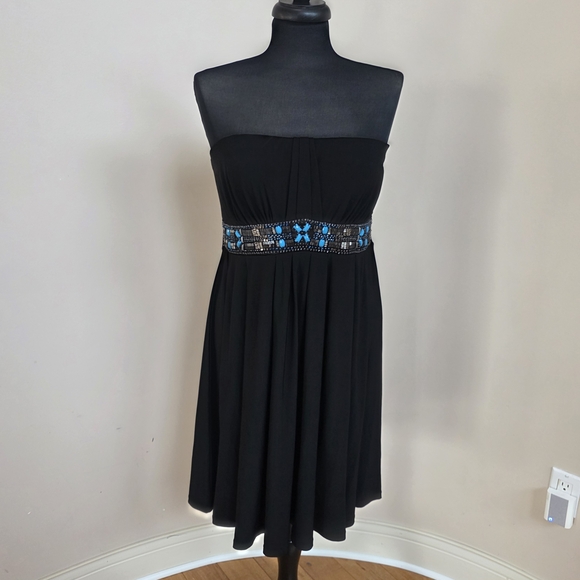 White House Black Market Dresses & Skirts - White House Black Market Black Strapless Dress with Blue Details